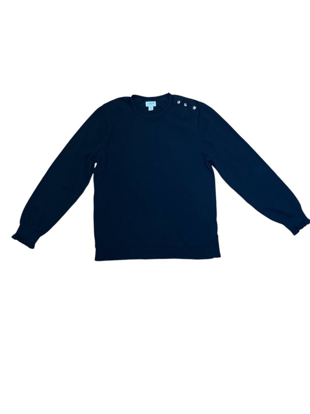 J Crew Factory Black cotton crewneck sweater with rhinestone buttons M